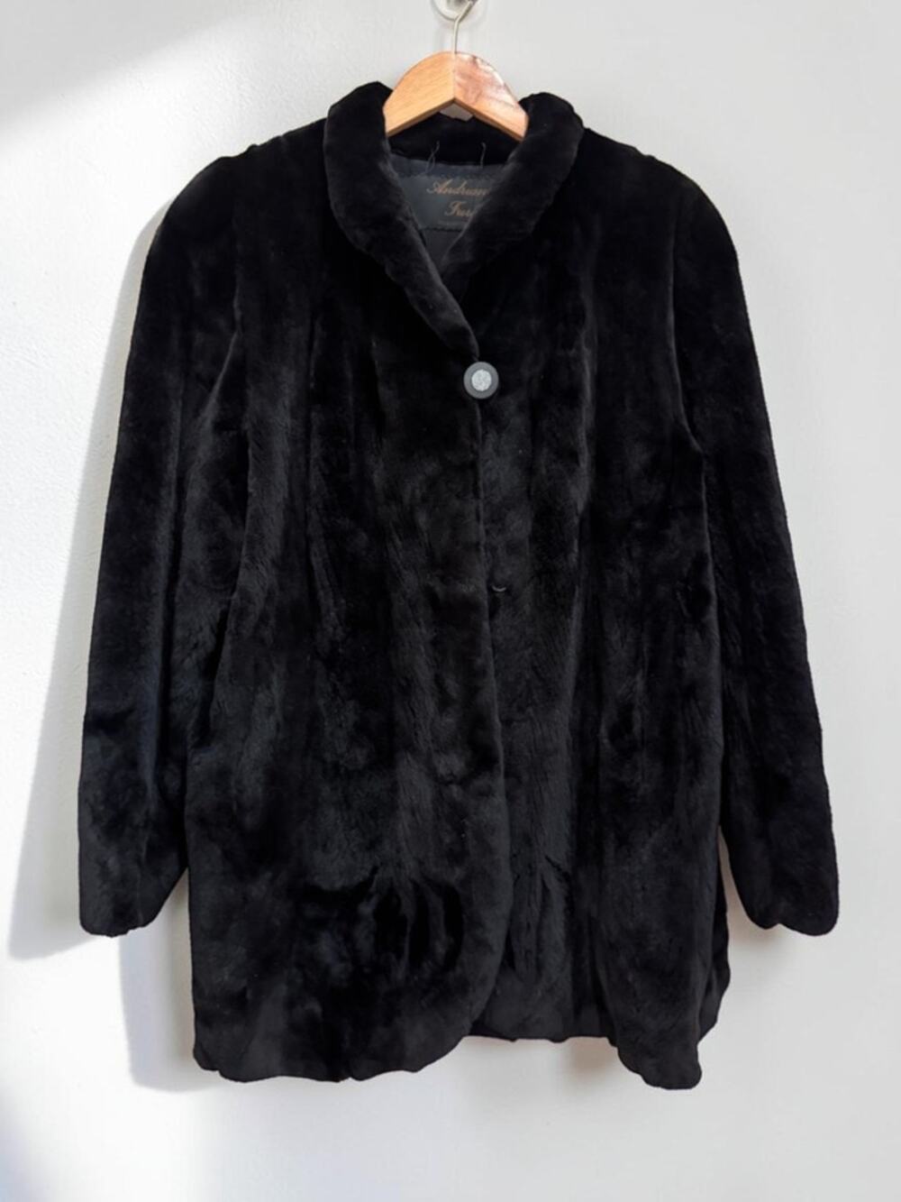 Vintage Shorn Mink Coat Black Mid Length Canada Made Women's Elextra Electra